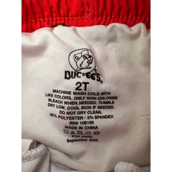 Buc-Ees Boys Swim Trunks Sz 2T Red Beaver Graphic Print Logo Novelty Texas Gas - Picture 4 of 7